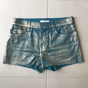 7 For All Mankind Denim Shorts Carlie Metallic High Waist Cut Off